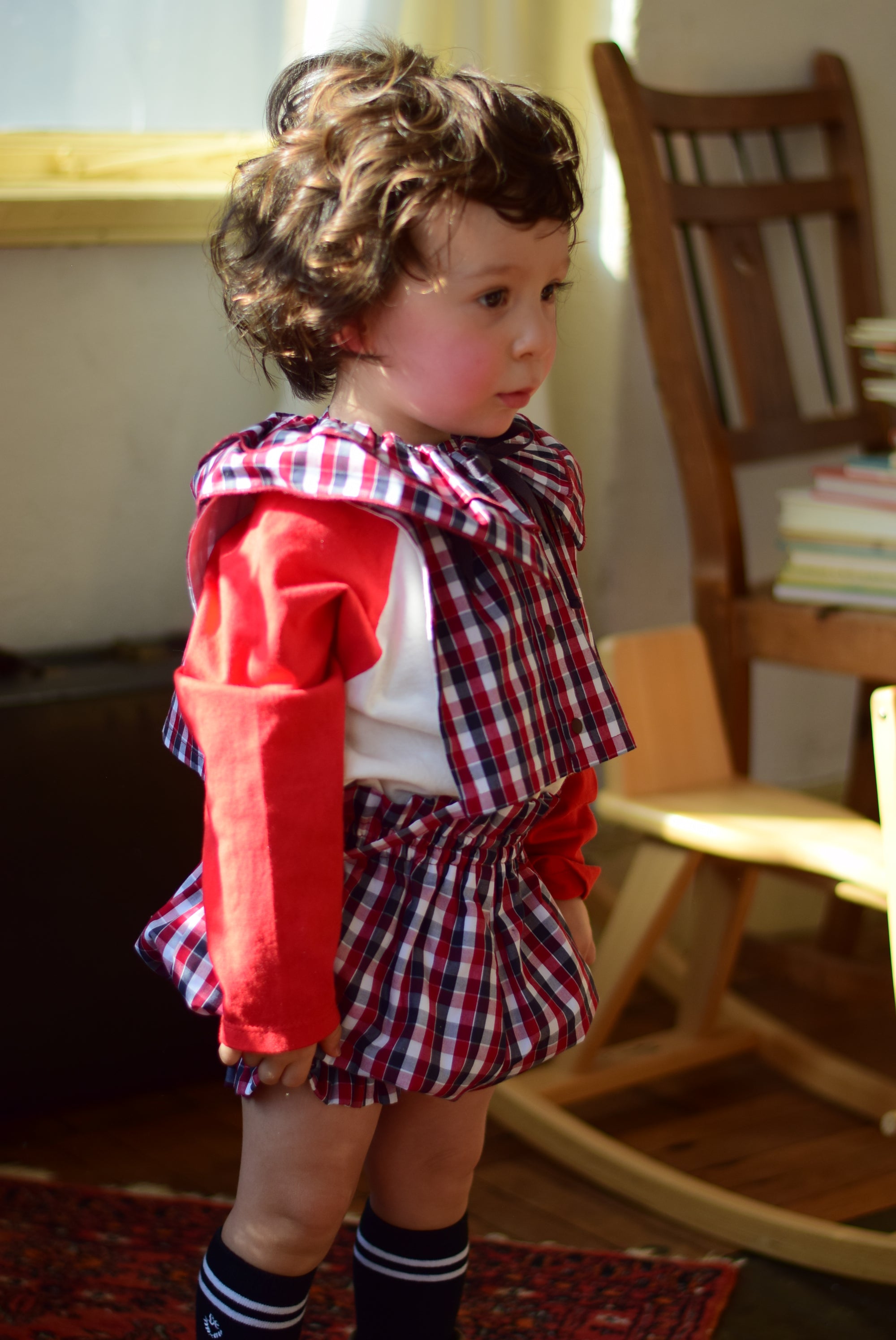 Heirloom Vest Bib ＆ Soft Hug Bloomer set│cozy red check
