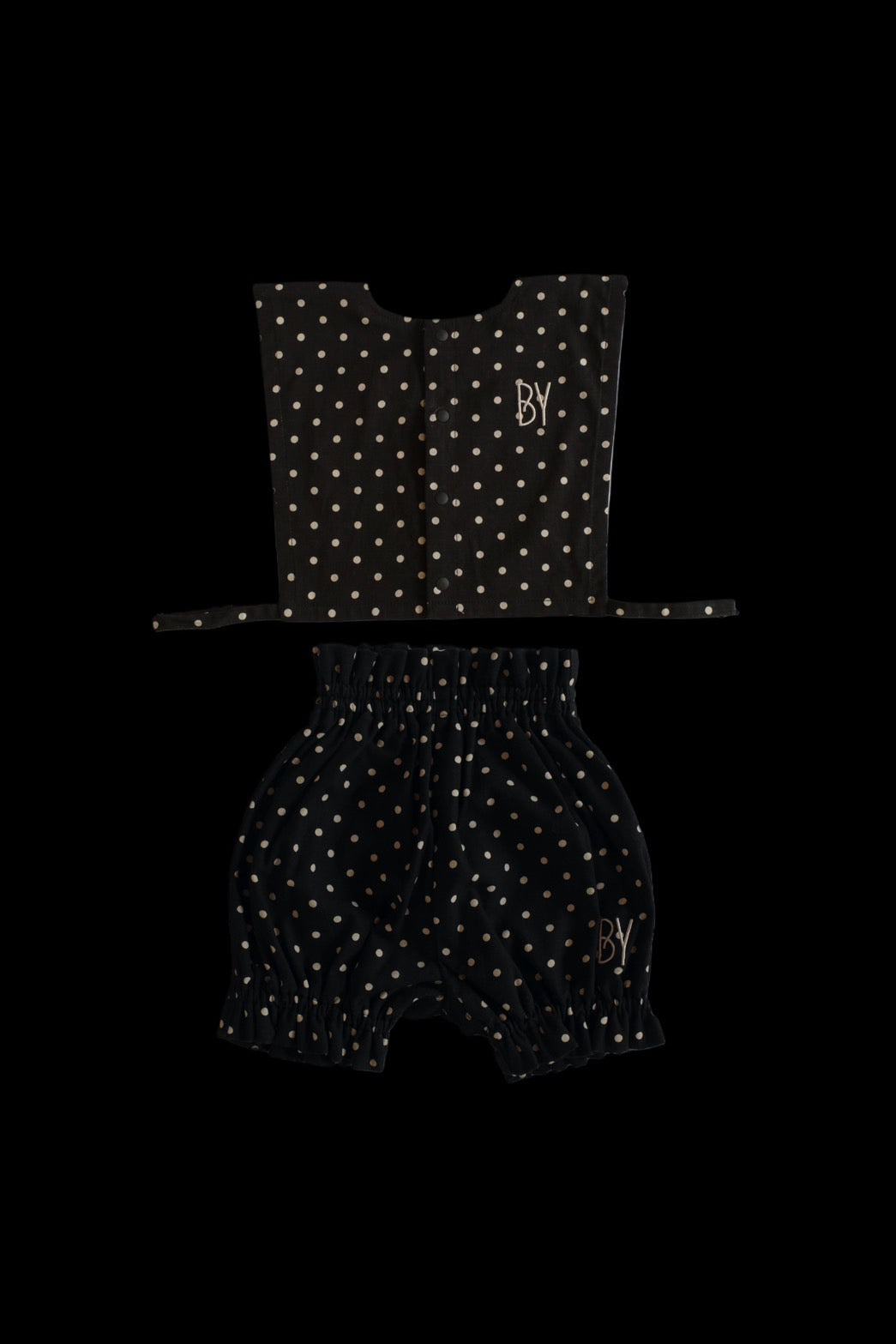 Heirloom Vest Bib ＆ Soft Hug Bloomer set│black dot