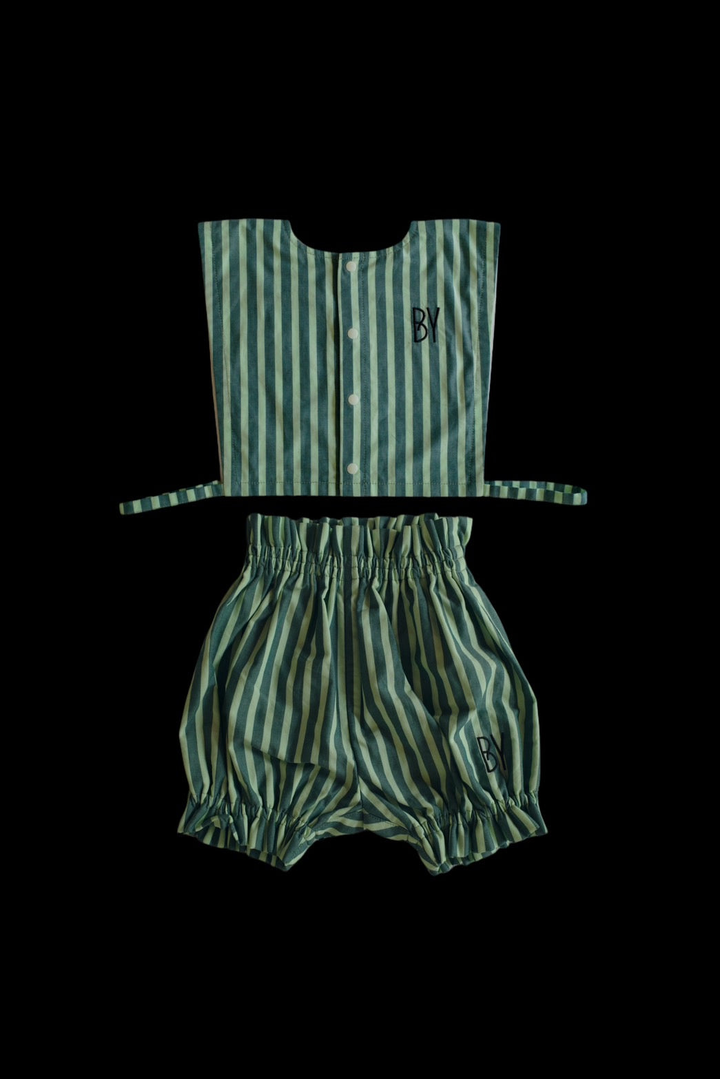 Heirloom Vest Bib ＆ Soft Hug Bloomer set│green candy stripe